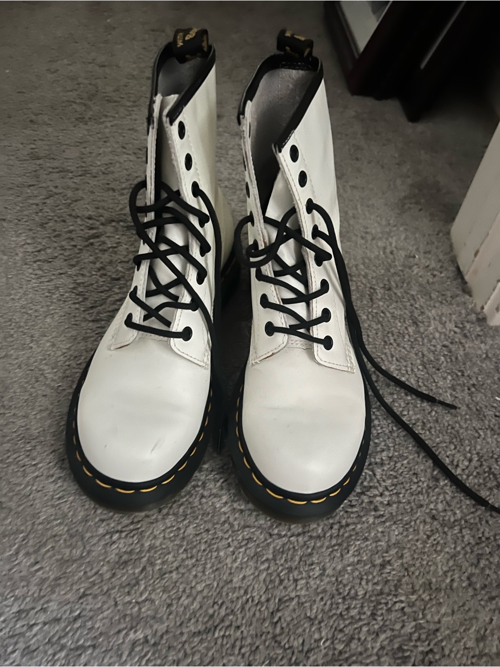 Dr. Martens White Lace-Up Combat Boots with Black Trim